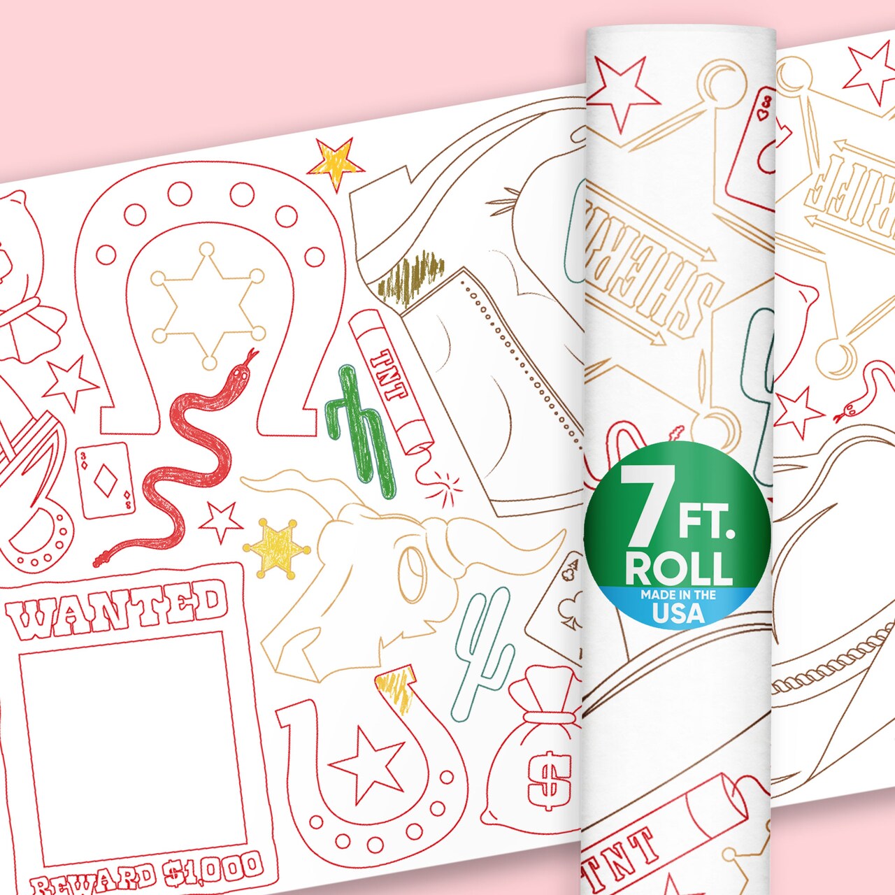 Big Dot of Happiness Western Hoedown Coloring Table Runner, 7ft Long Wild West Cowboy Party Craft Activity Table Runner, Giant Coloring Page - 1 Roll